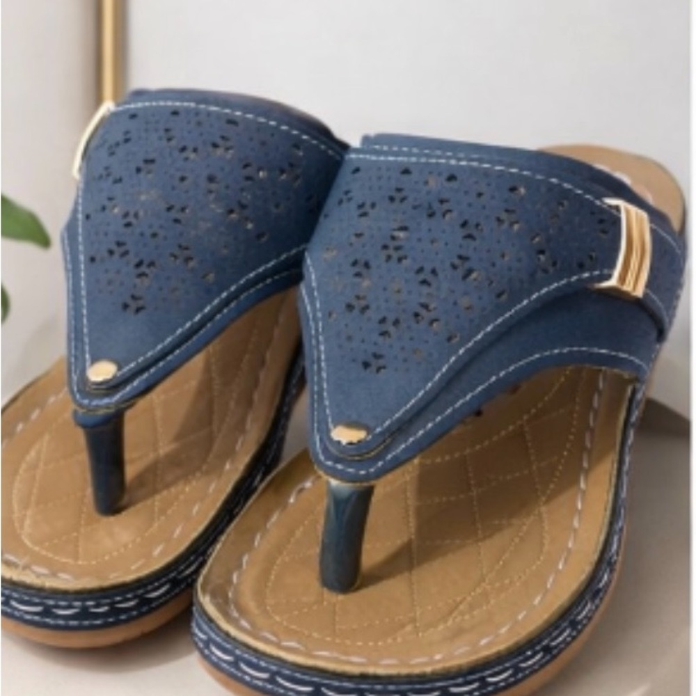 Blue Perforated Women's Sandals